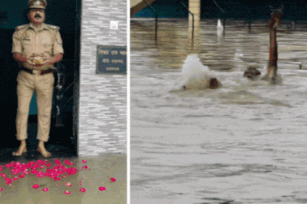 UP cop offers milk and flowers to floodwater entering his home; calls it ‘Mother Ganga’ and swims in it – Viral video | India News 1754120589 photo.jpg